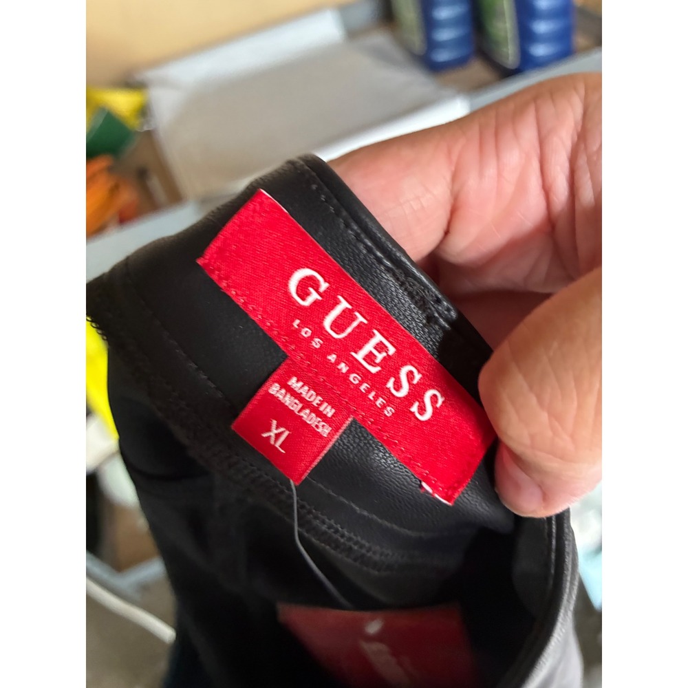 Guess Los Angeles Tania PU Mini Skirt Jet Black Faux Leather XL Q1RD04WBMY0 - Picture 5 of 10